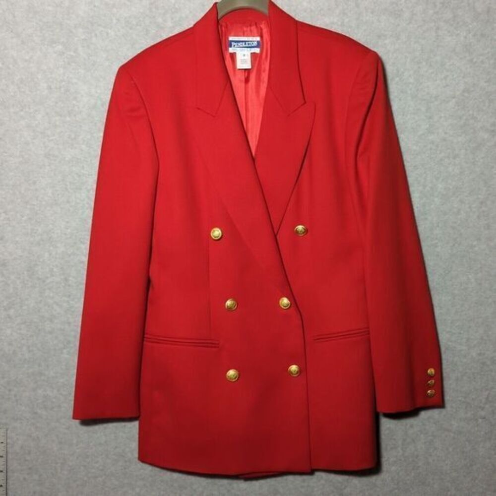 Womensβ Pendleton Wool Blazer Jacket Red Gold Buttons 8 VTG Retro Old Money